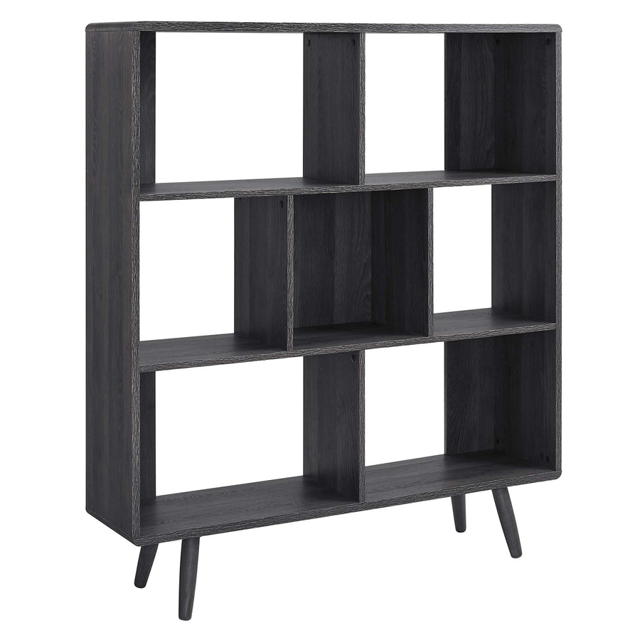 Emery 7 Shelf Wood Grain Bookcase in Charcoal