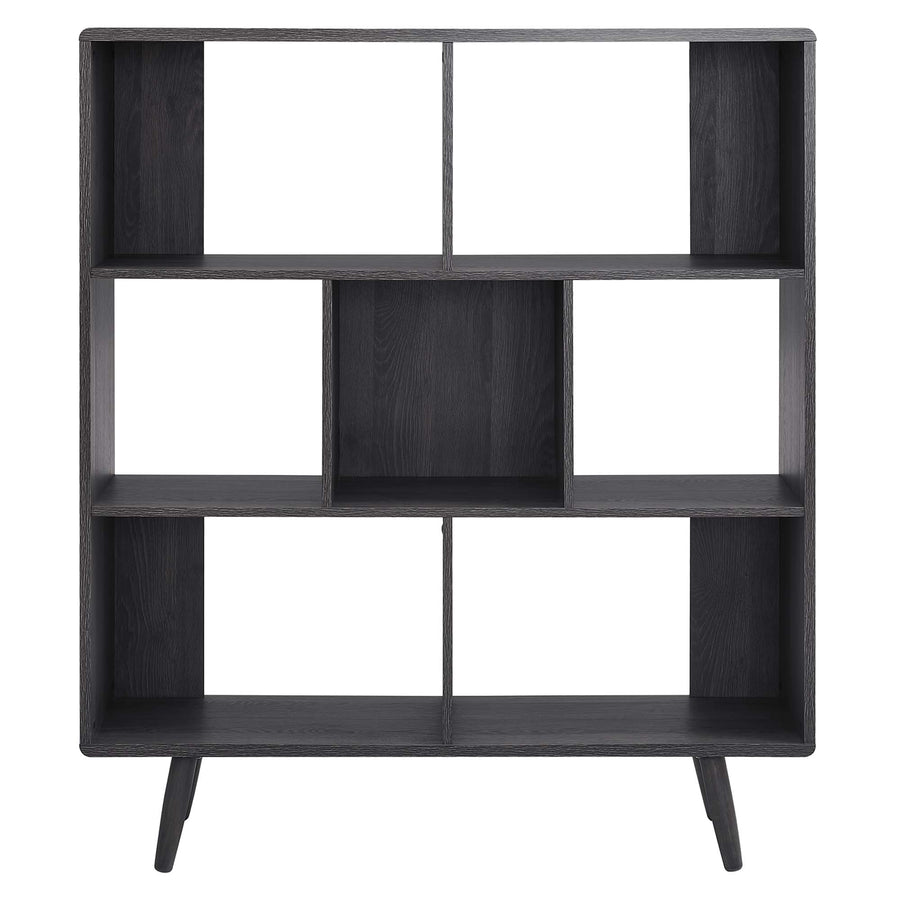 Emery 7 Shelf Wood Grain Bookcase in Charcoal