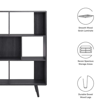 Transmit 7 Shelf Wood Grain Bookcase in Charcoal