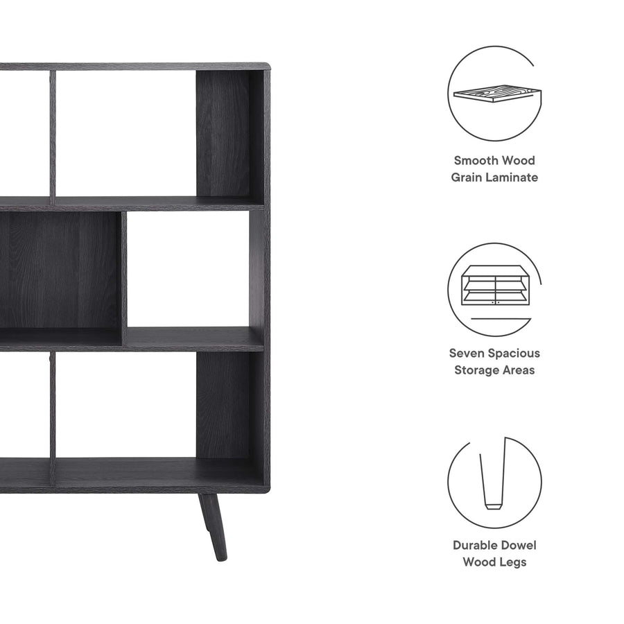Emery 7 Shelf Wood Grain Bookcase in Charcoal
