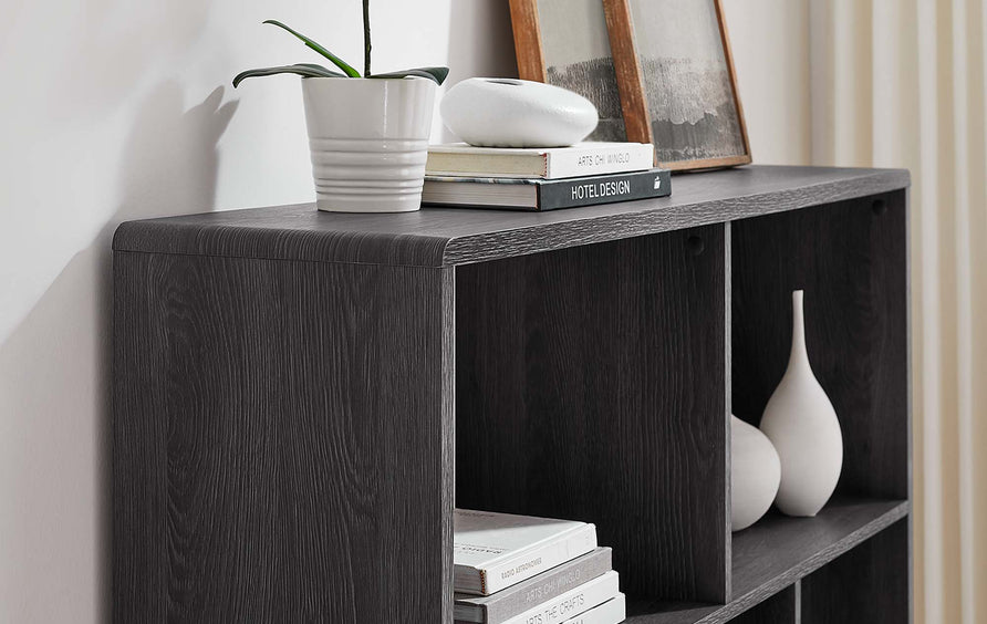 Emery 7 Shelf Wood Grain Bookcase in Charcoal