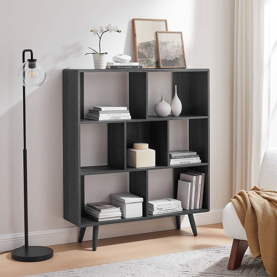 Emery 7 Shelf Wood Grain Bookcase in Charcoal