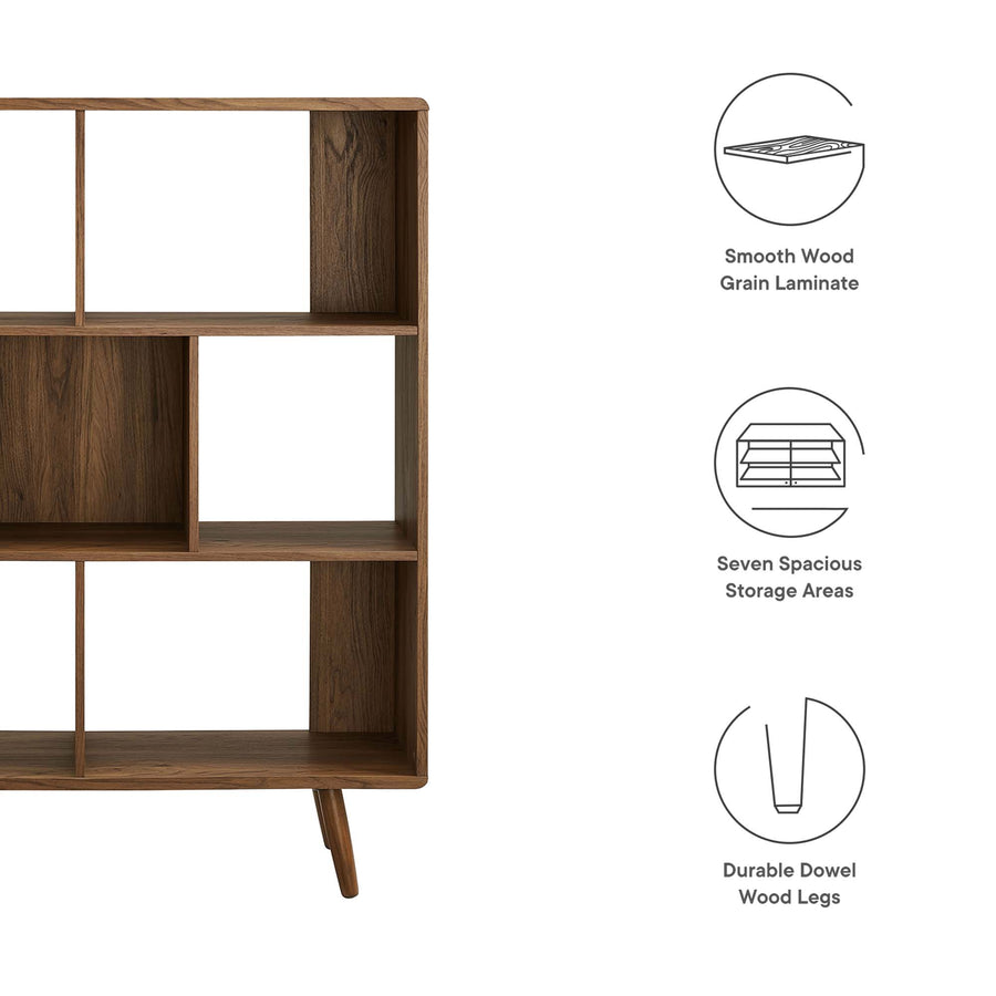 Emery 7 Shelf Wood Grain Bookcase in Walnut