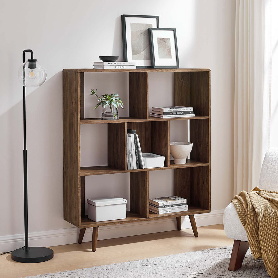 Emery 7 Shelf Wood Grain Bookcase in Walnut