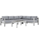 Marlow 5 Piece Outdoor Patio Aluminum Sectional Sofa Set in Silver Gray