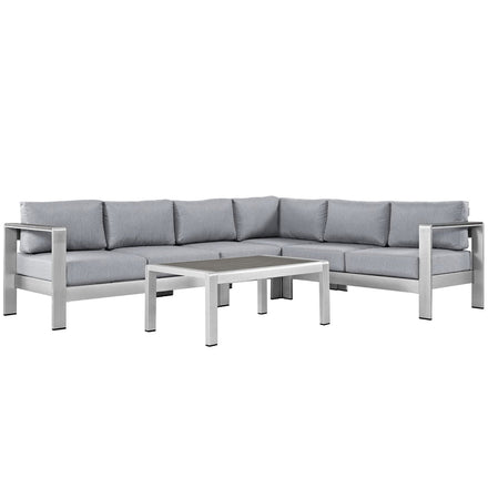 Shore 5 Piece Outdoor Patio Aluminum Sectional Sofa Set in Silver Gray