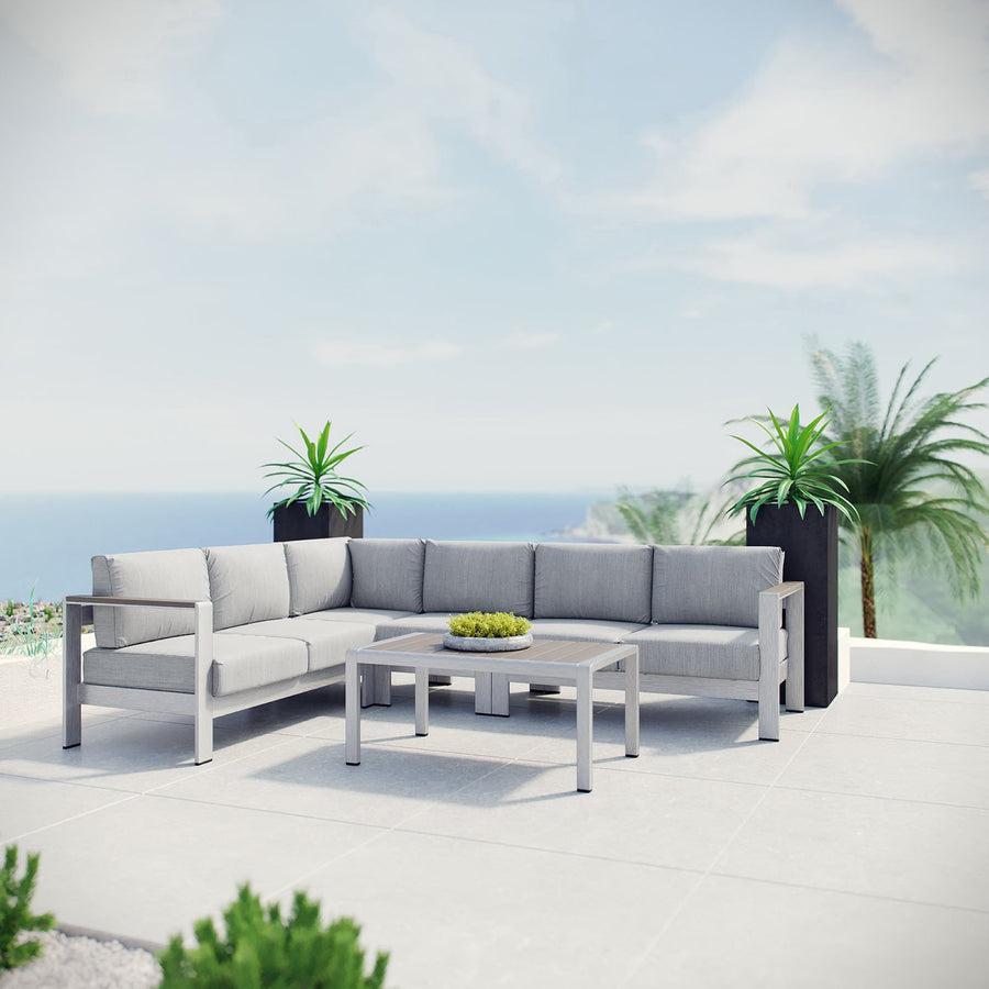 Marlow 5 Piece Outdoor Patio Aluminum Sectional Sofa Set in Silver Gray