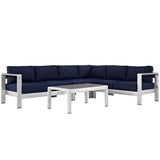 Marlow 5 Piece Outdoor Patio Aluminum Sectional Sofa Set in Silver Navy