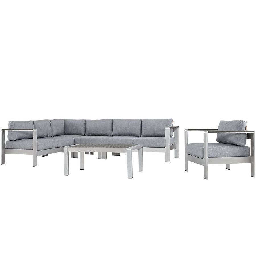 Marlow 6 Piece Outdoor Patio Aluminum Sectional Sofa Set in Silver Gray