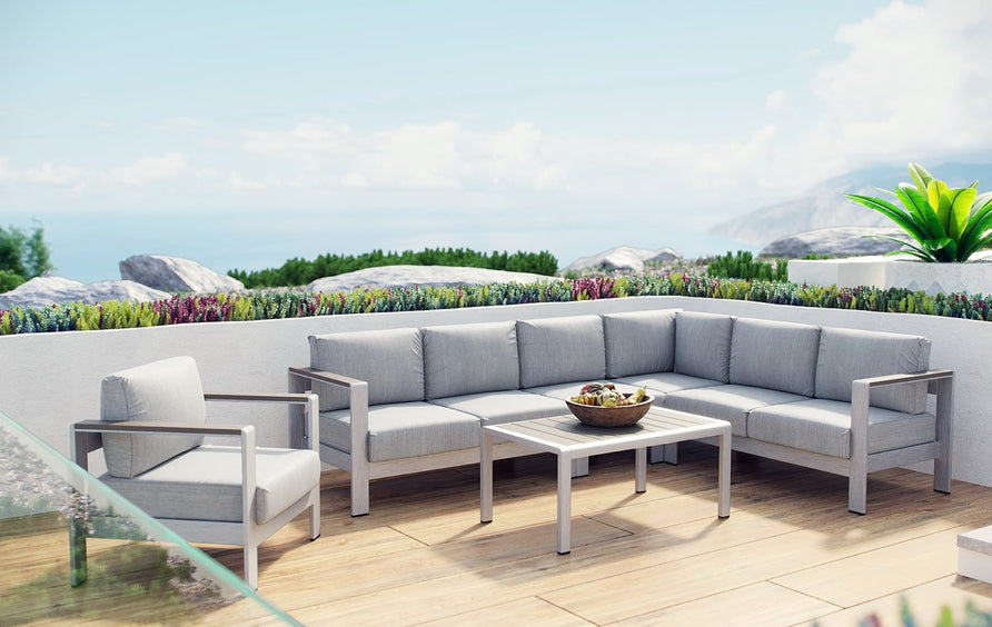 Marlow 6 Piece Outdoor Patio Aluminum Sectional Sofa Set in Silver Gray