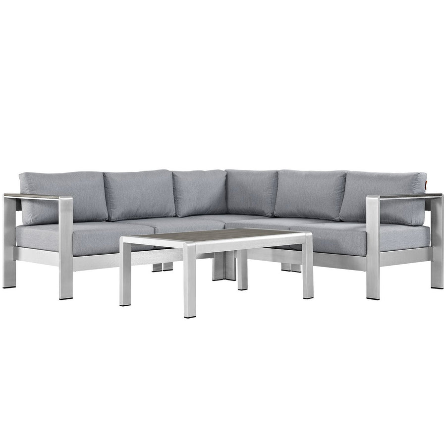 Marlow 4 Piece Outdoor Patio Aluminum Sectional Sofa Set in Silver Gray