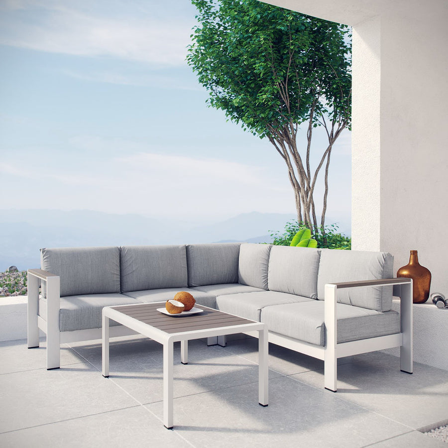 Marlow 4 Piece Outdoor Patio Aluminum Sectional Sofa Set in Silver Gray