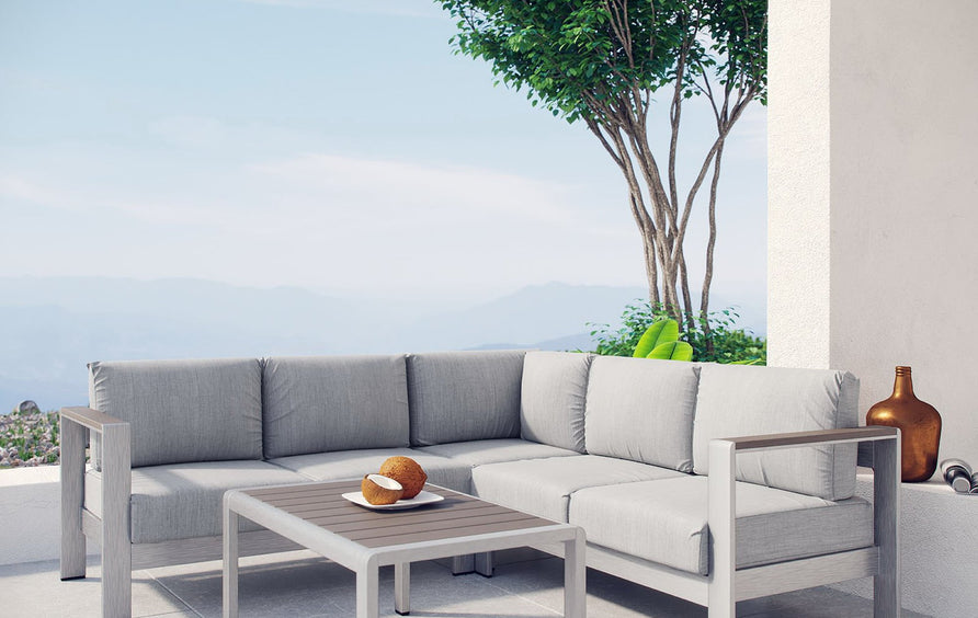 Marlow 4 Piece Outdoor Patio Aluminum Sectional Sofa Set in Silver Gray