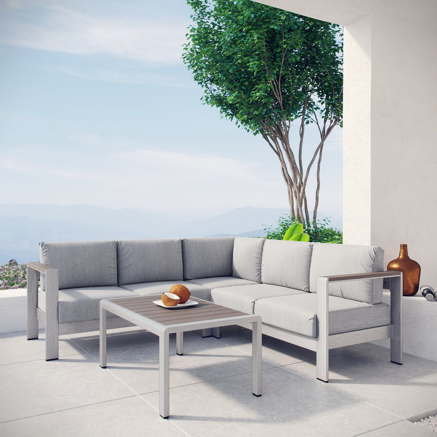 Marlow 4 Piece Outdoor Patio Aluminum Sectional Sofa Set in Silver Gray