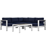 Marlow 4 Piece Outdoor Patio Aluminum Sectional Sofa Set in Silver Navy