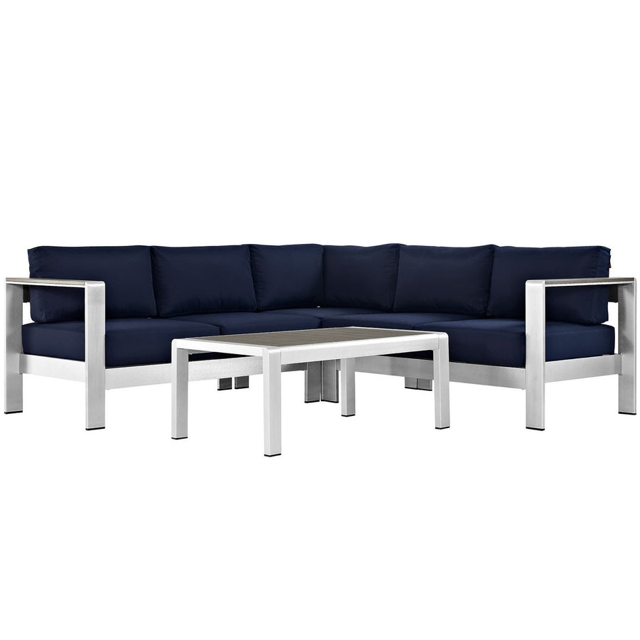 Marlow 4 Piece Outdoor Patio Aluminum Sectional Sofa Set in Silver Navy