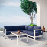 Marlow 4 Piece Outdoor Patio Aluminum Sectional Sofa Set in Silver Navy