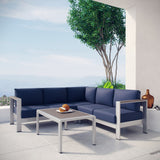 Marlow 4 Piece Outdoor Patio Aluminum Sectional Sofa Set in Silver Navy