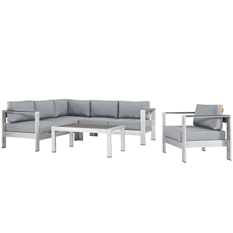 Marlow 5 Piece Outdoor Patio Aluminum Sectional Sofa Set in Silver Gray