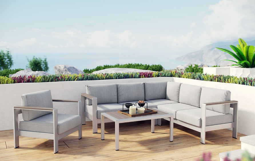 Marlow 5 Piece Outdoor Patio Aluminum Sectional Sofa Set in Silver Gray