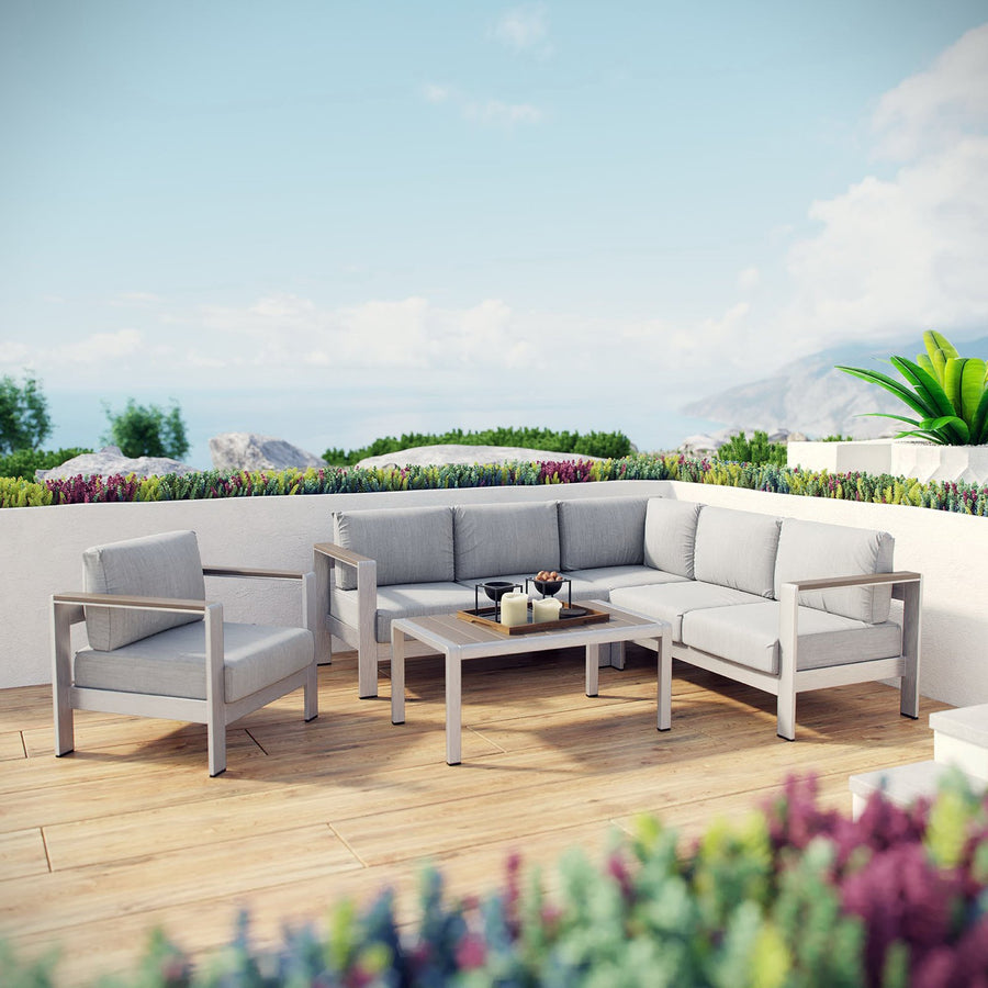 Marlow 5 Piece Outdoor Patio Aluminum Sectional Sofa Set in Silver Gray
