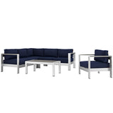 Marlow 5 Piece Outdoor Patio Aluminum Sectional Sofa Set in Silver Navy
