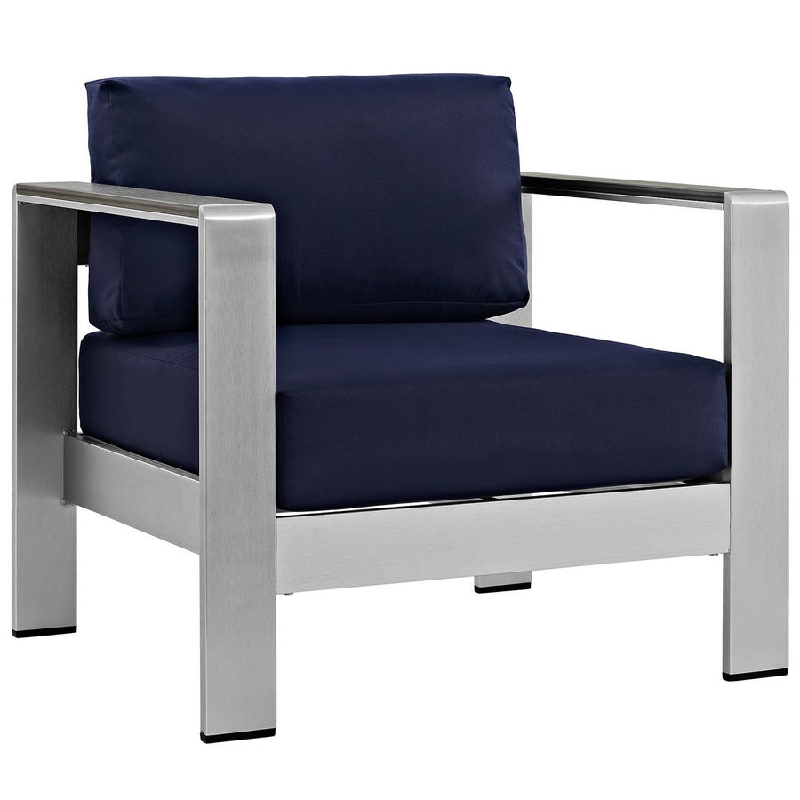 Marlow 5 Piece Outdoor Patio Aluminum Sectional Sofa Set in Silver Navy