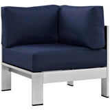 Marlow 5 Piece Outdoor Patio Aluminum Sectional Sofa Set in Silver Navy