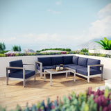 Marlow 5 Piece Outdoor Patio Aluminum Sectional Sofa Set in Silver Navy
