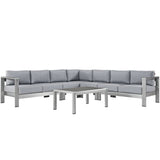 Marlow 6 Piece Outdoor Patio Aluminum Sectional Sofa Set in Silver Gray
