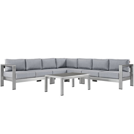 Shore 6 Piece Outdoor Patio Aluminum Sectional Sofa Set in Silver Gray