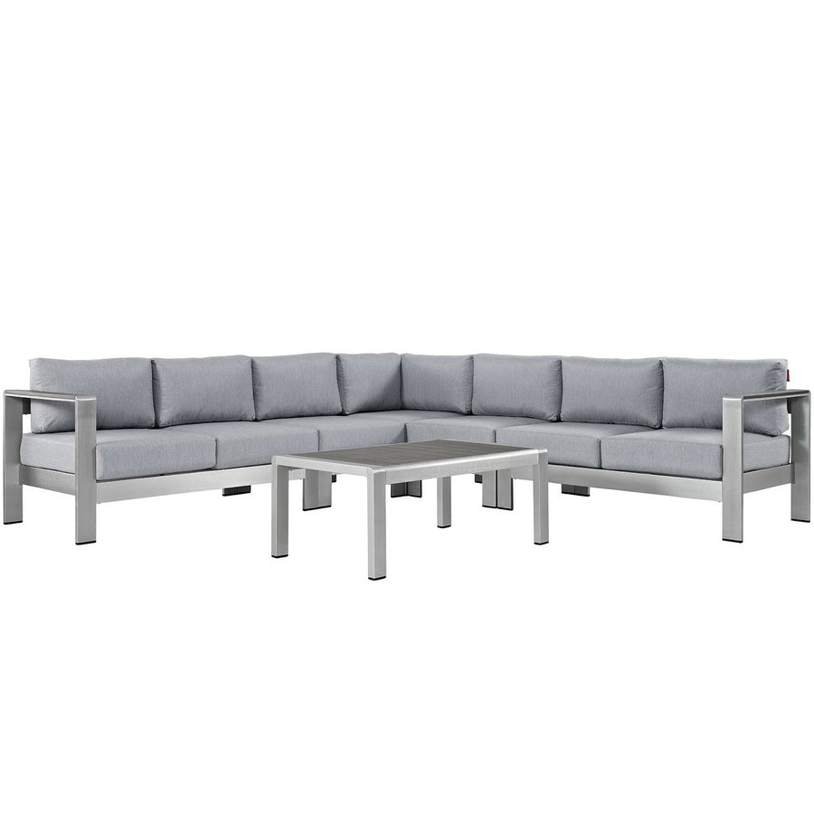 Marlow 6 Piece Outdoor Patio Aluminum Sectional Sofa Set in Silver Gray