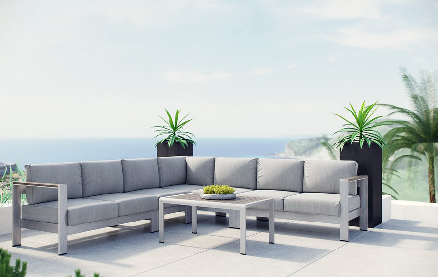 Marlow 6 Piece Outdoor Patio Aluminum Sectional Sofa Set in Silver Gray