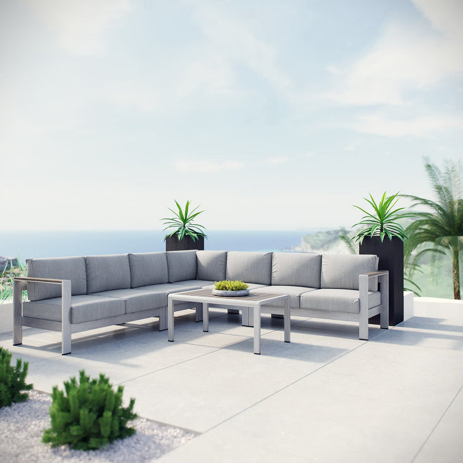 Marlow 6 Piece Outdoor Patio Aluminum Sectional Sofa Set in Silver Gray