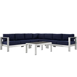 Marlow 6 Piece Outdoor Patio Aluminum Sectional Sofa Set in Silver Navy