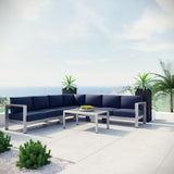 Marlow 6 Piece Outdoor Patio Aluminum Sectional Sofa Set in Silver Navy