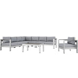 Marlow 7 Piece Outdoor Patio Aluminum Sectional Sofa Set in Silver Gray