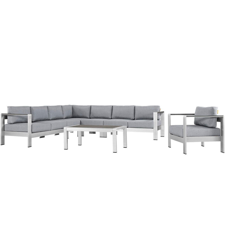 Marlow 7 Piece Outdoor Patio Aluminum Sectional Sofa Set in Silver Gray