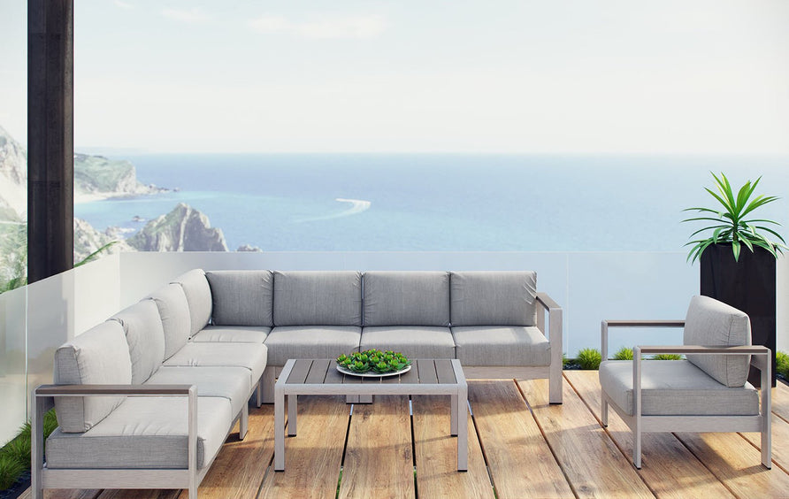 Marlow 7 Piece Outdoor Patio Aluminum Sectional Sofa Set in Silver Gray