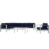 Marlow 7 Piece Outdoor Patio Aluminum Sectional Sofa Set in Silver Navy