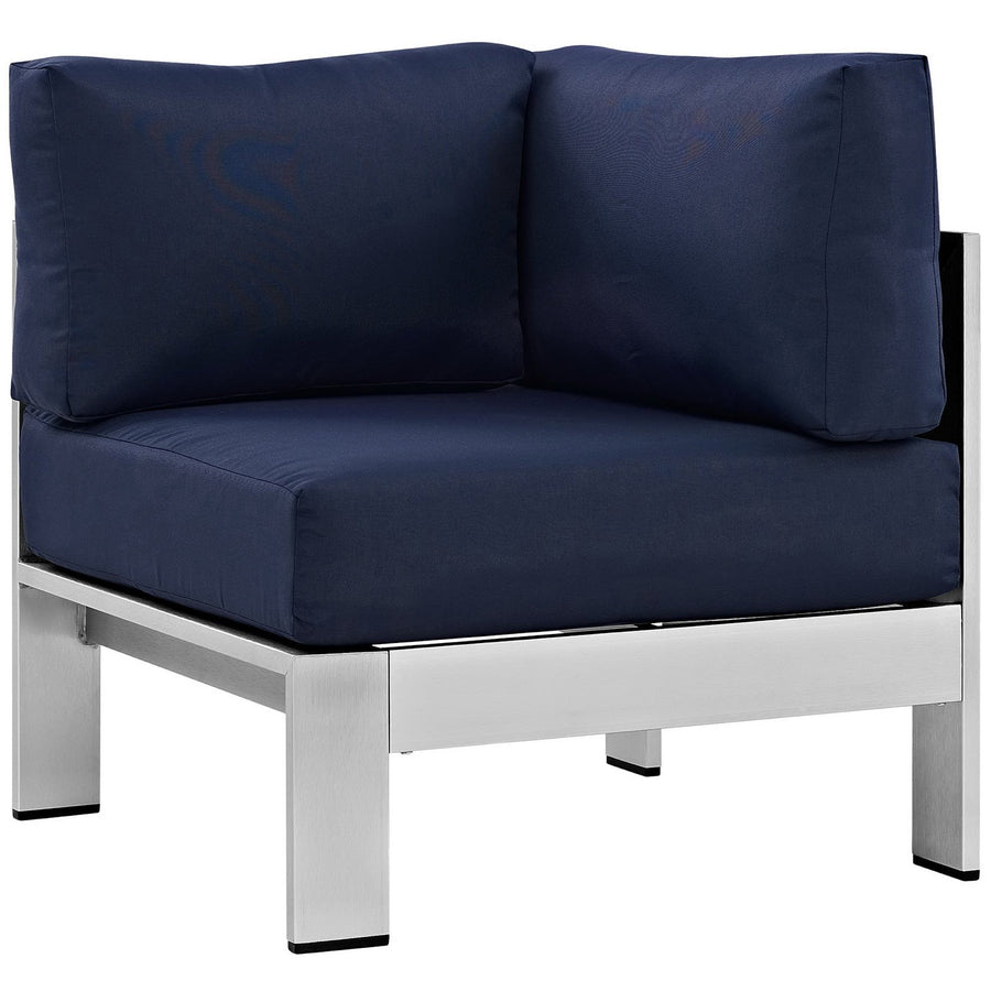 Marlow 7 Piece Outdoor Patio Aluminum Sectional Sofa Set in Silver Navy