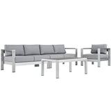 Marlow 4 Piece Outdoor Patio Aluminum Sectional Sofa Set in Silver Gray