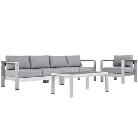 Shore 4 Piece Outdoor Patio Aluminum Sectional Sofa Set in Silver Gray