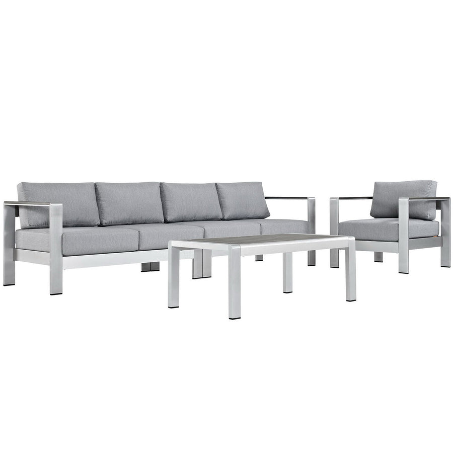 Marlow 4 Piece Outdoor Patio Aluminum Sectional Sofa Set in Silver Gray