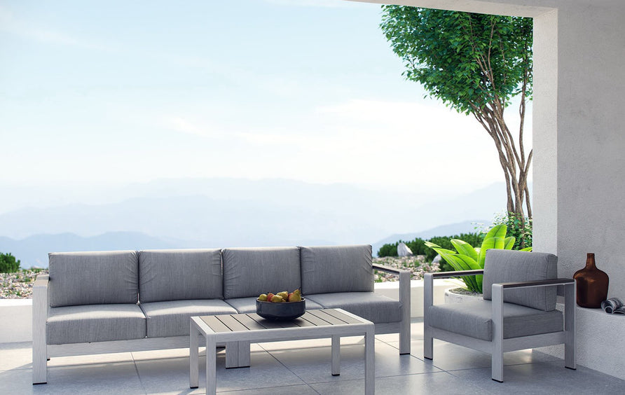 Marlow 4 Piece Outdoor Patio Aluminum Sectional Sofa Set in Silver Gray