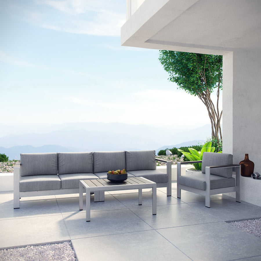 Marlow 4 Piece Outdoor Patio Aluminum Sectional Sofa Set in Silver Gray