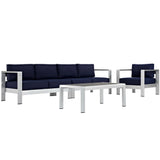 Marlow 4 Piece Outdoor Patio Aluminum Sectional Sofa Set in Silver Navy
