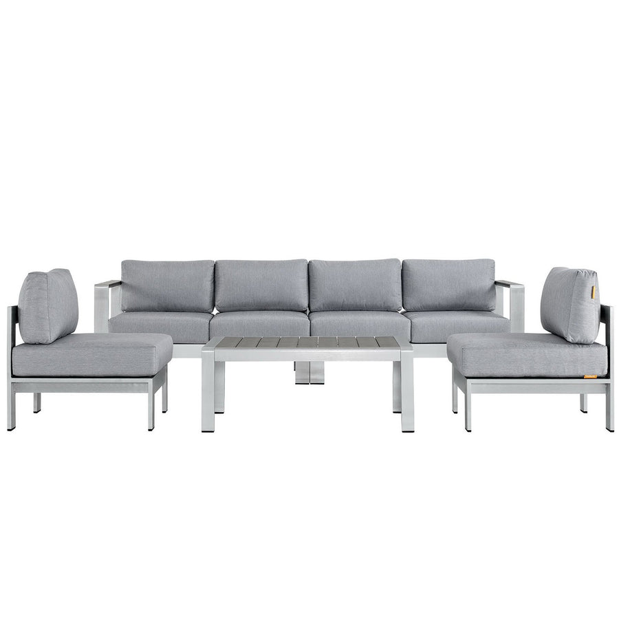 Marlow 5 Piece Outdoor Patio Aluminum Sectional Sofa Set in Silver Gray