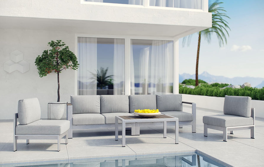 Marlow 5 Piece Outdoor Patio Aluminum Sectional Sofa Set in Silver Gray