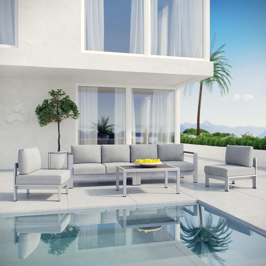 Marlow 5 Piece Outdoor Patio Aluminum Sectional Sofa Set in Silver Gray